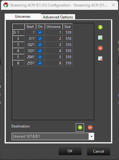 E1.31 Universes Setup