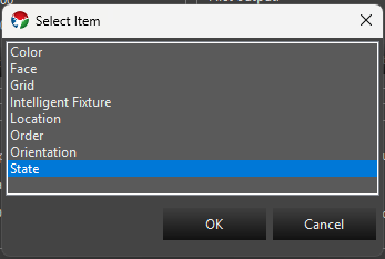 Select Item dialog with State selected