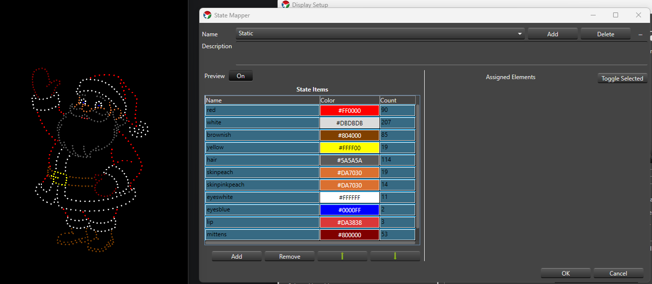 Preview On with the selected State Item lit in the live preview
