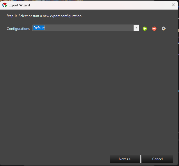 Export Wizard Step 1 - Select or Start a New Export Configuration