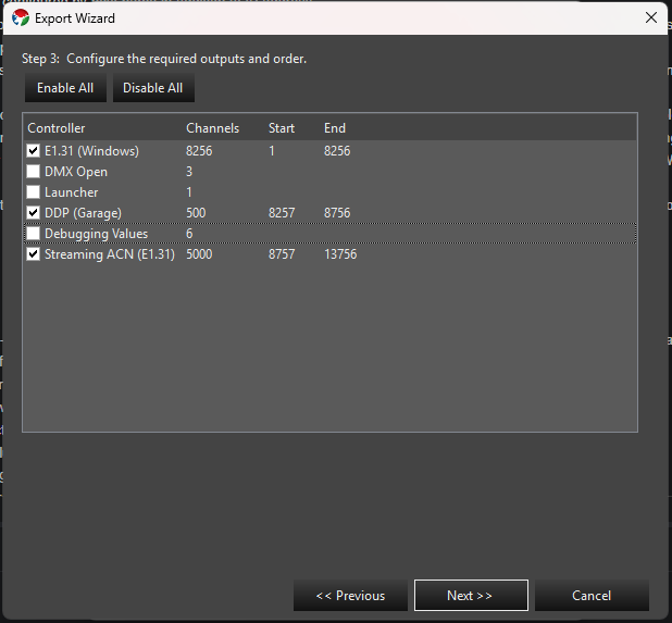Export Wizard Step 3 - Configure the Required Outputs and Order