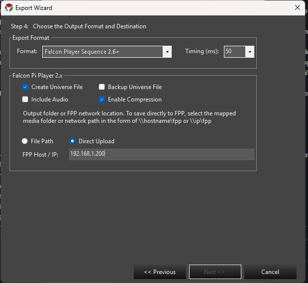 Export Wizard Step 4 - Direct Upload destination