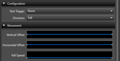 Configuration and Movement panels with Direction set to Fall